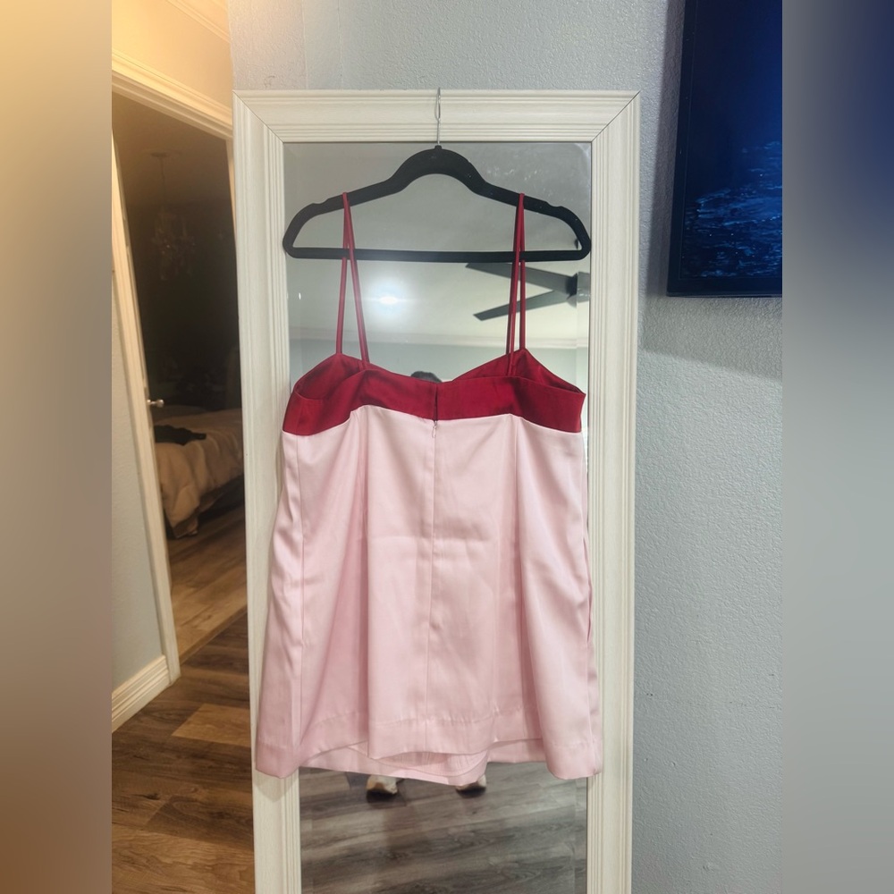 Satin Mini Dress Red Pink Sleeveless Cocktail Party Going Out - Picture 4 of 5